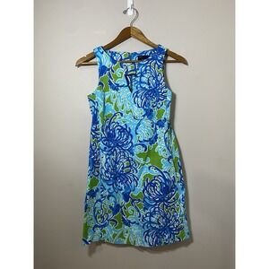 Just Taylor Dress Womens Size 8 Blue Green Floral Woven Cotton Sleeveless Sheath